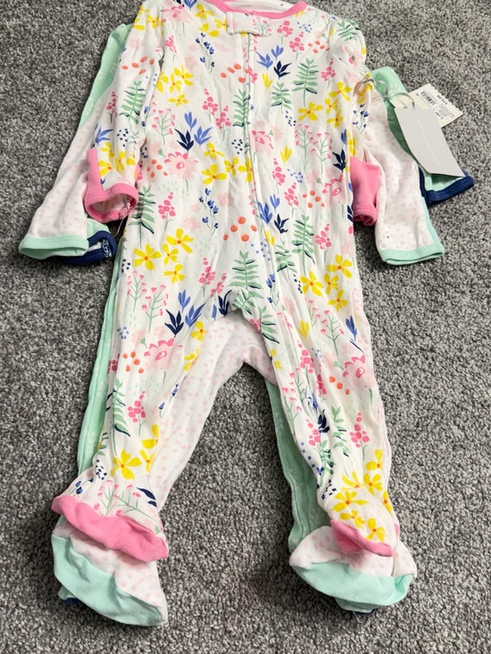 cloud island Other - cloud island Floral Footed One-Piece in White, Pink, Yellow & Green